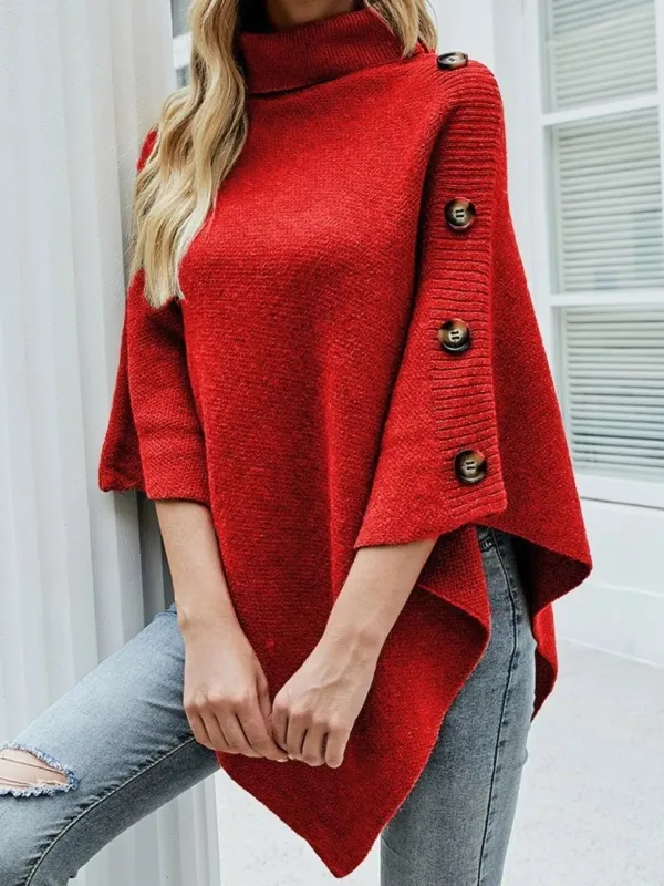Button-Decor Turtleneck Poncho Pullover sold by Charming Charlie