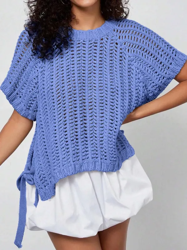 Plus Size Open Knit Bow Tie Short Sleeve Sweater sold by Charming Charlie
