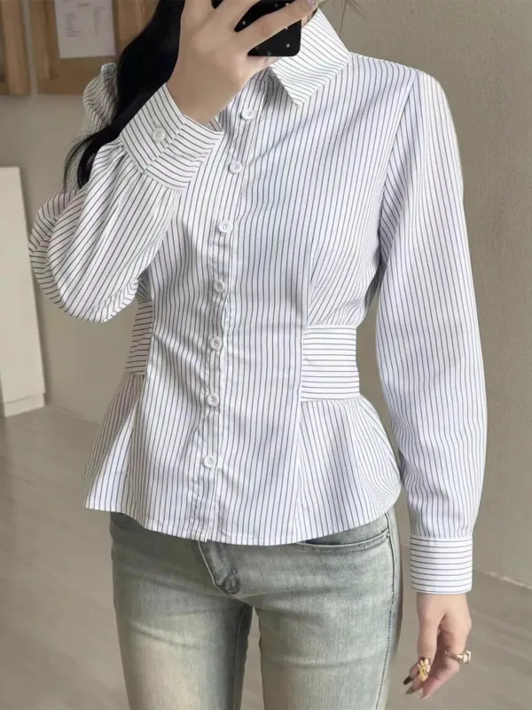 Striped Peplum Button Up Shirt sold by Charming Charlie