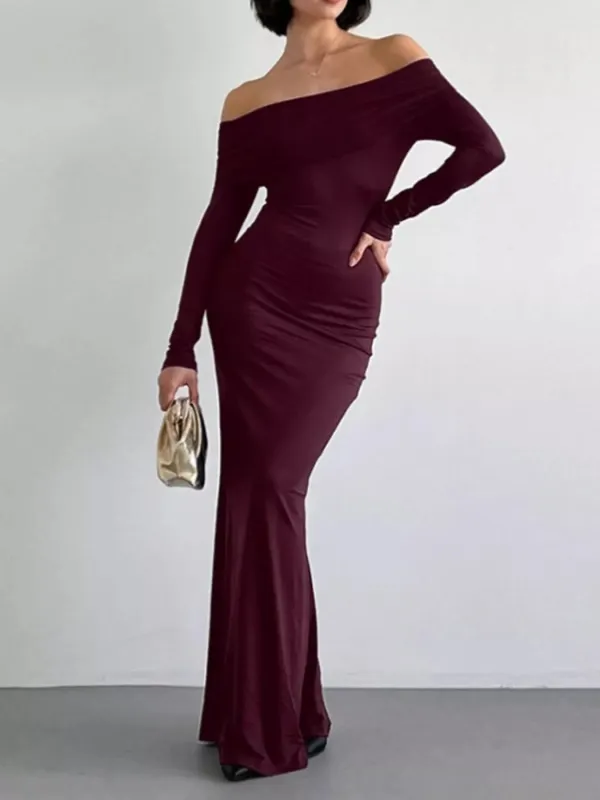 Off-Shoulder Long Sleeve Maxi Dress sold by Charming Charlie