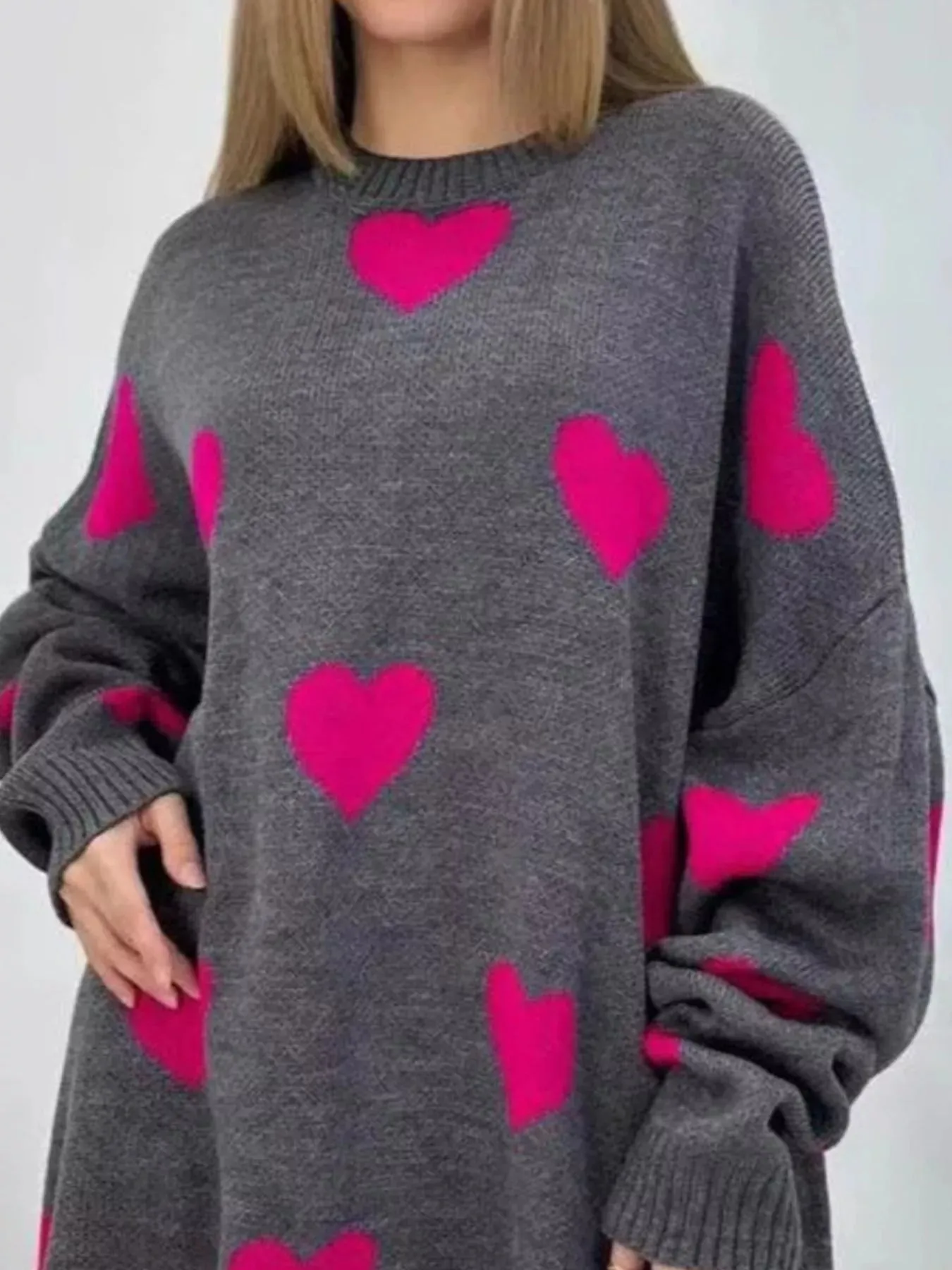 Heart Round Neck Oversized Knit Sweater sold by Charming Charlie product image thumbnail 5