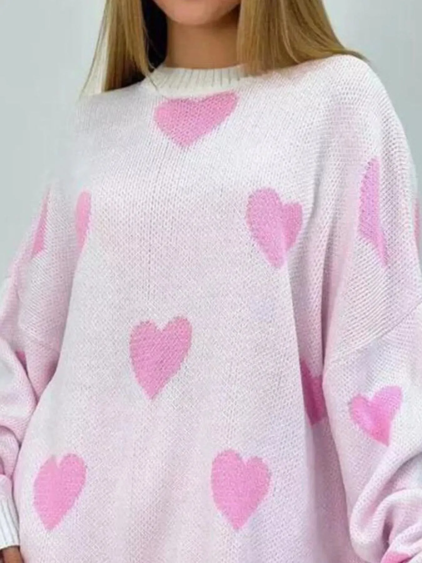 Heart Round Neck Oversized Knit Sweater sold by Charming Charlie product image thumbnail 2