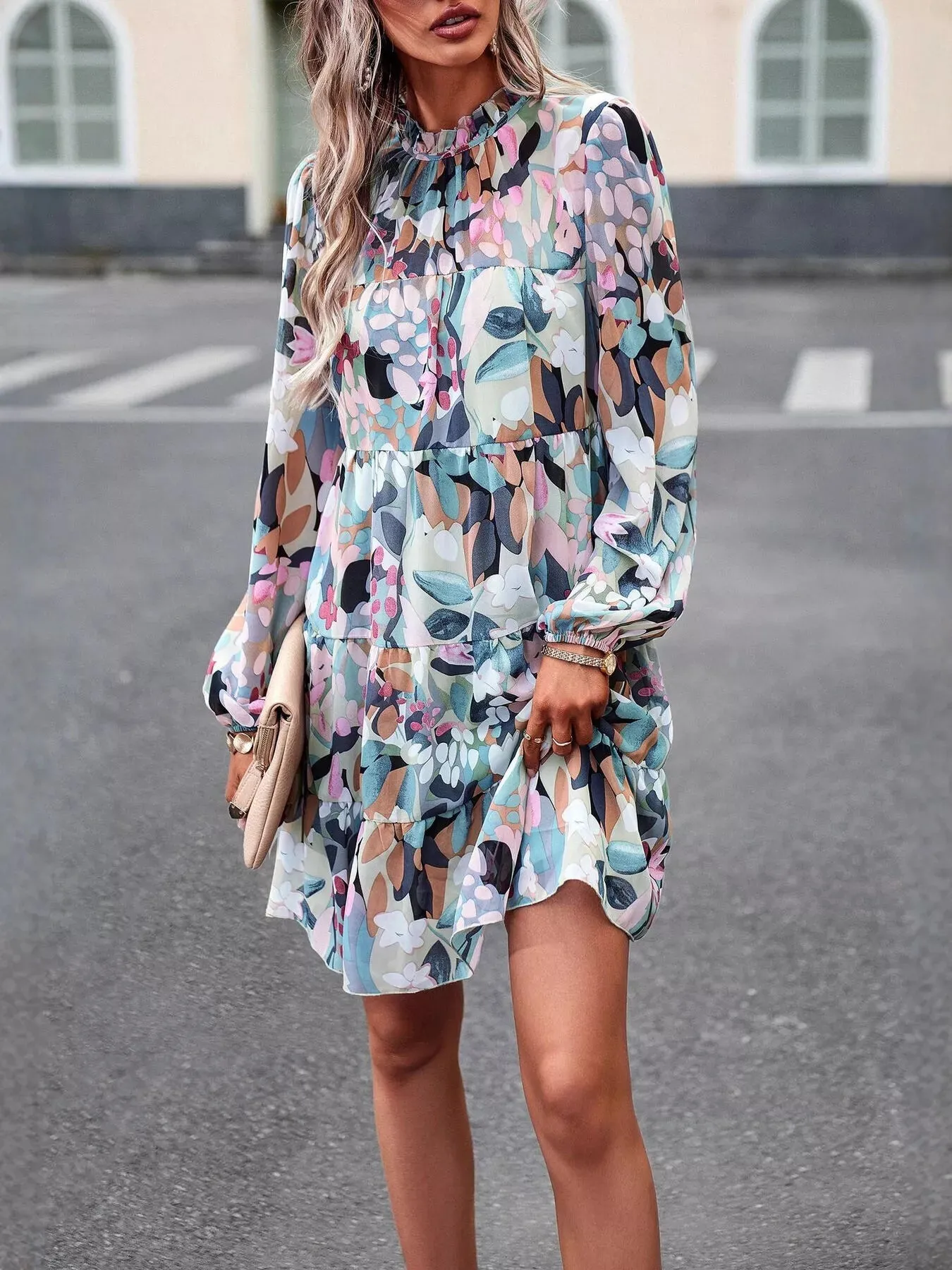Printed Long Sleeve Mini Dress sold by Charming Charlie product image thumbnail 4