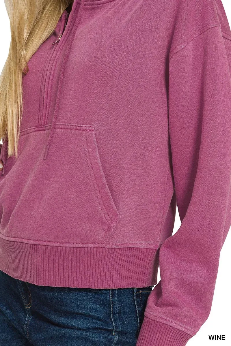 Zenana Fleece Pigment Dye Half Zip Kangaroo Pocket Hoodie sold by Charming Charlie product image thumbnail 5