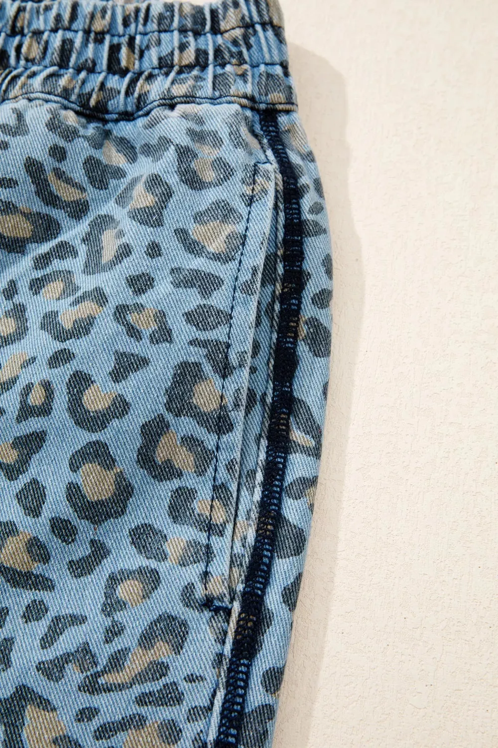 Leopard Print Exposed Seam Detail Wide Leg Drawstring Jeans sold by Charming Charlie product image thumbnail 5