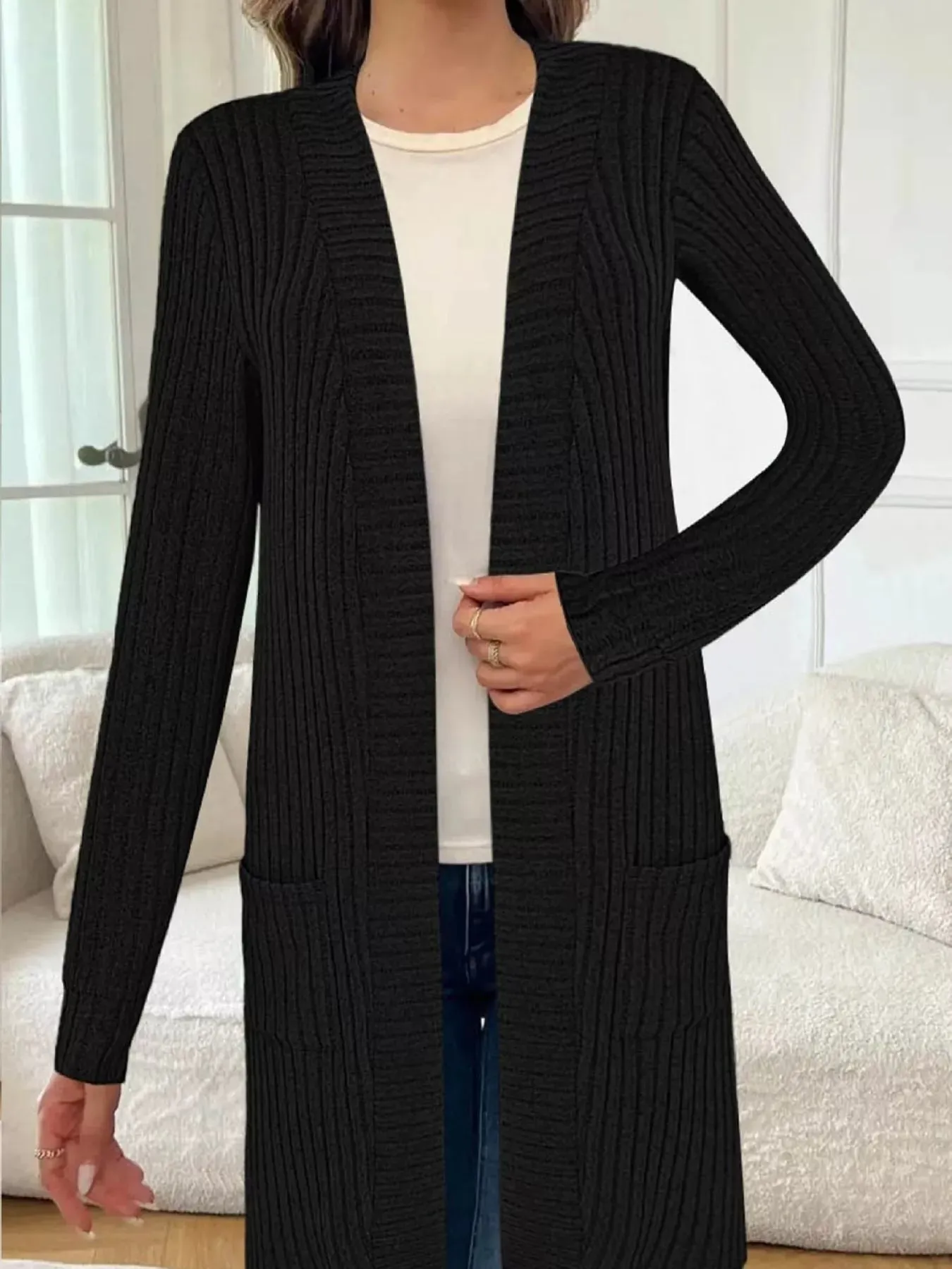 Ribbed Knit Open Front Cardigan sold by Charming Charlie product image thumbnail 2