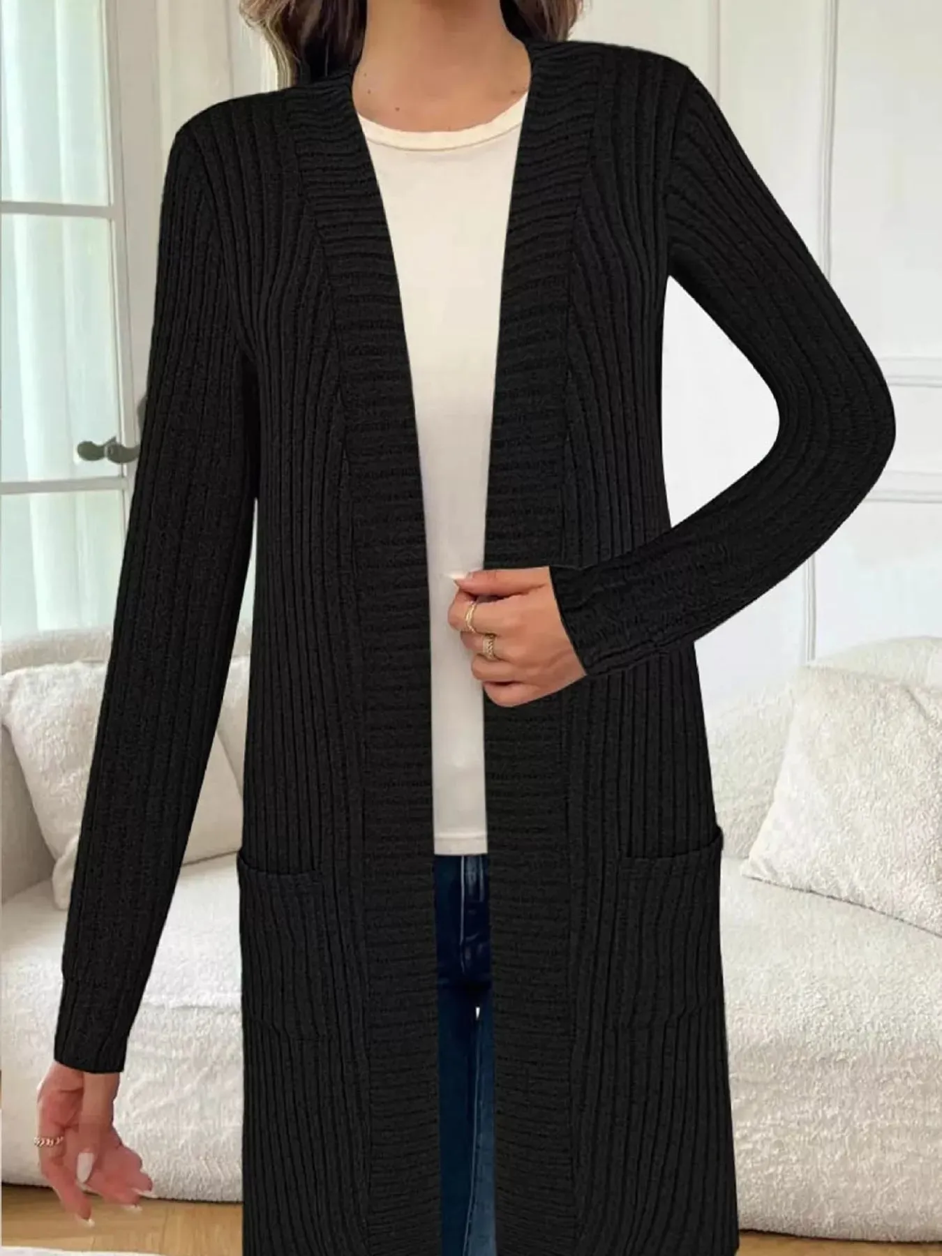Ribbed Knit Open Front Cardigan sold by Charming Charlie product image thumbnail 3