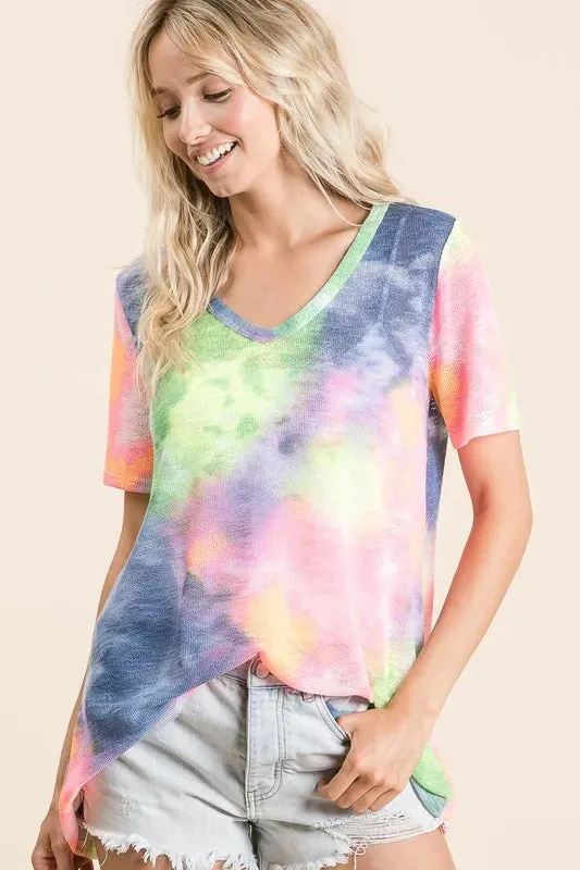 BiBi Tie Dye Print Low Gauge Deep U Neck Top sold by Charming Charlie