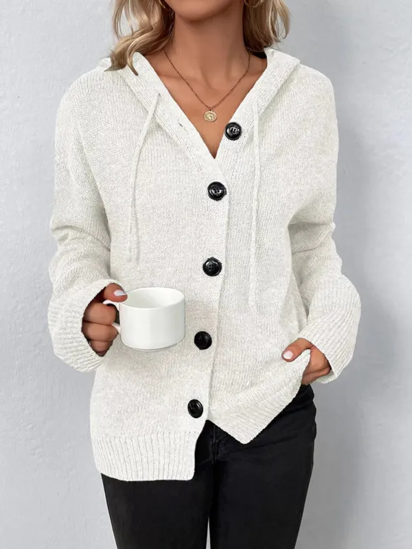 Full Size Cozy Knit Hooded Button-Down Cardigan Plus Size sold by Charming Charlie