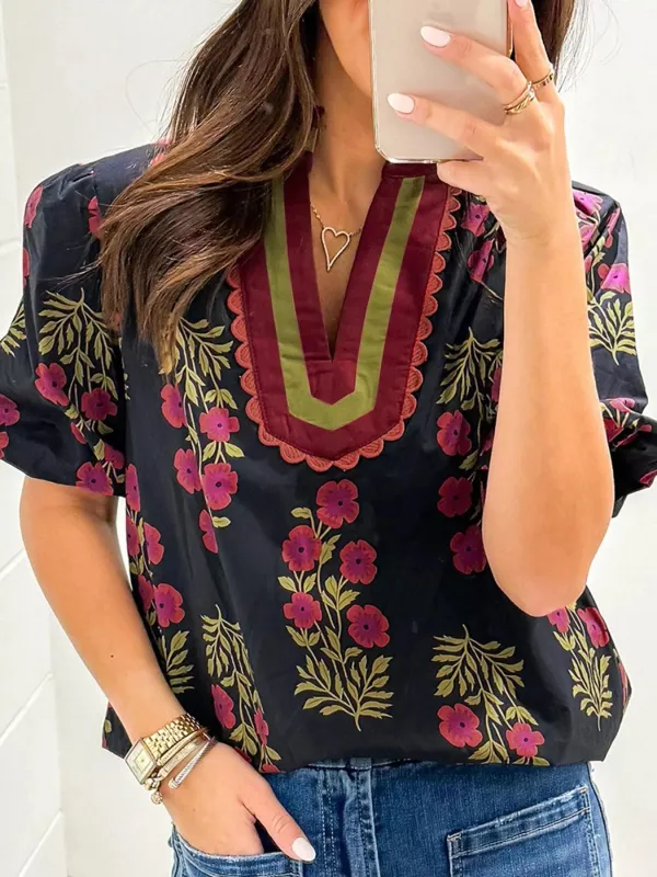 Floral Print Notched Blouse sold by Charming Charlie