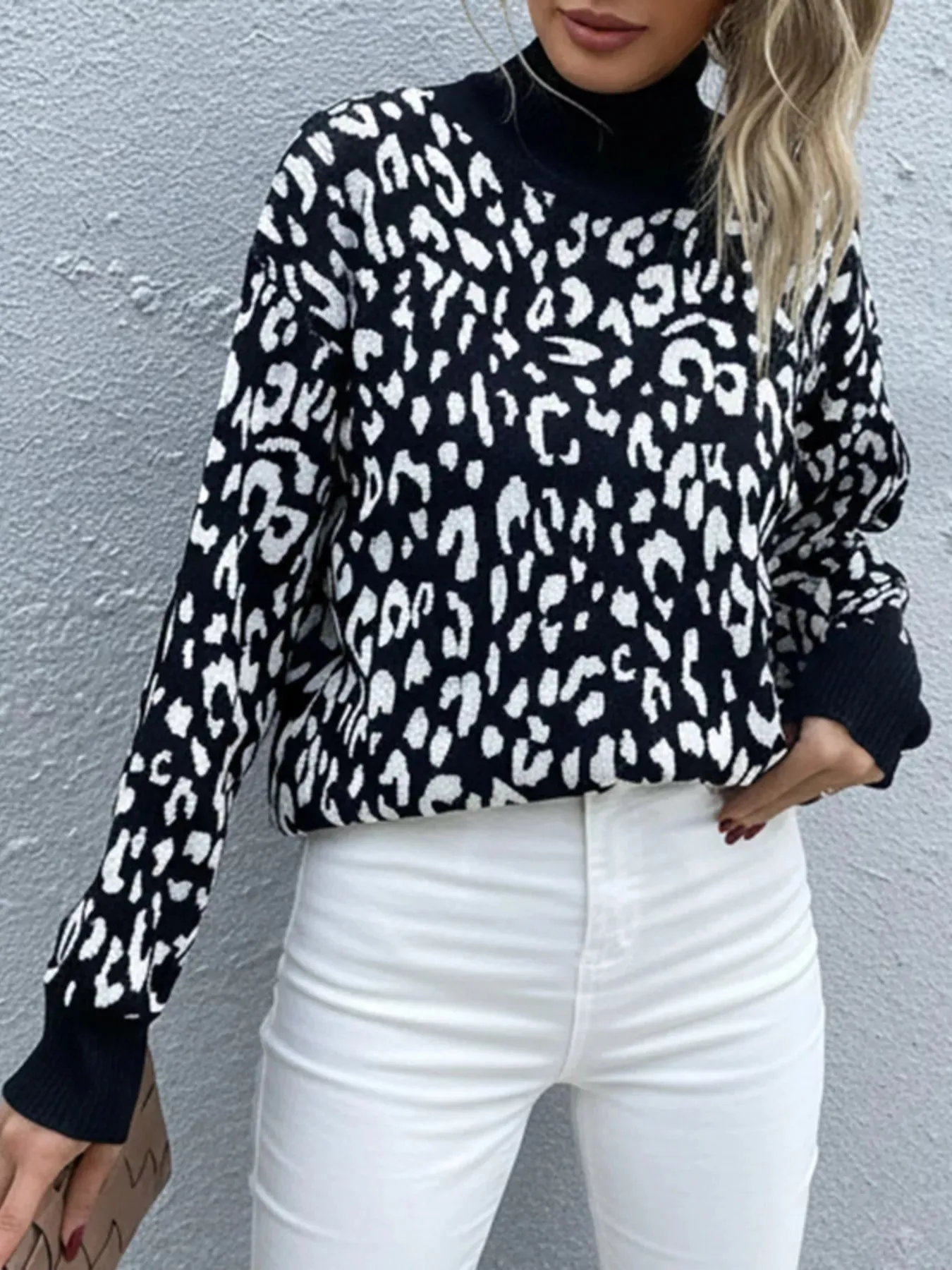 Leopard High Neck Pullover Sweater sold by Charming Charlie product image thumbnail 3