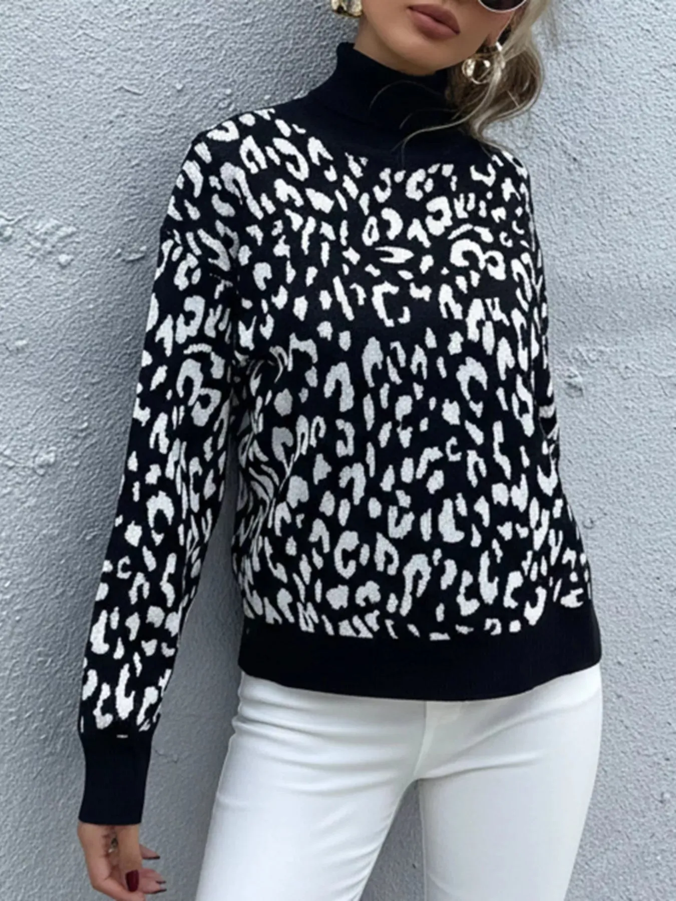 Leopard High Neck Pullover Sweater sold by Charming Charlie product image thumbnail 4