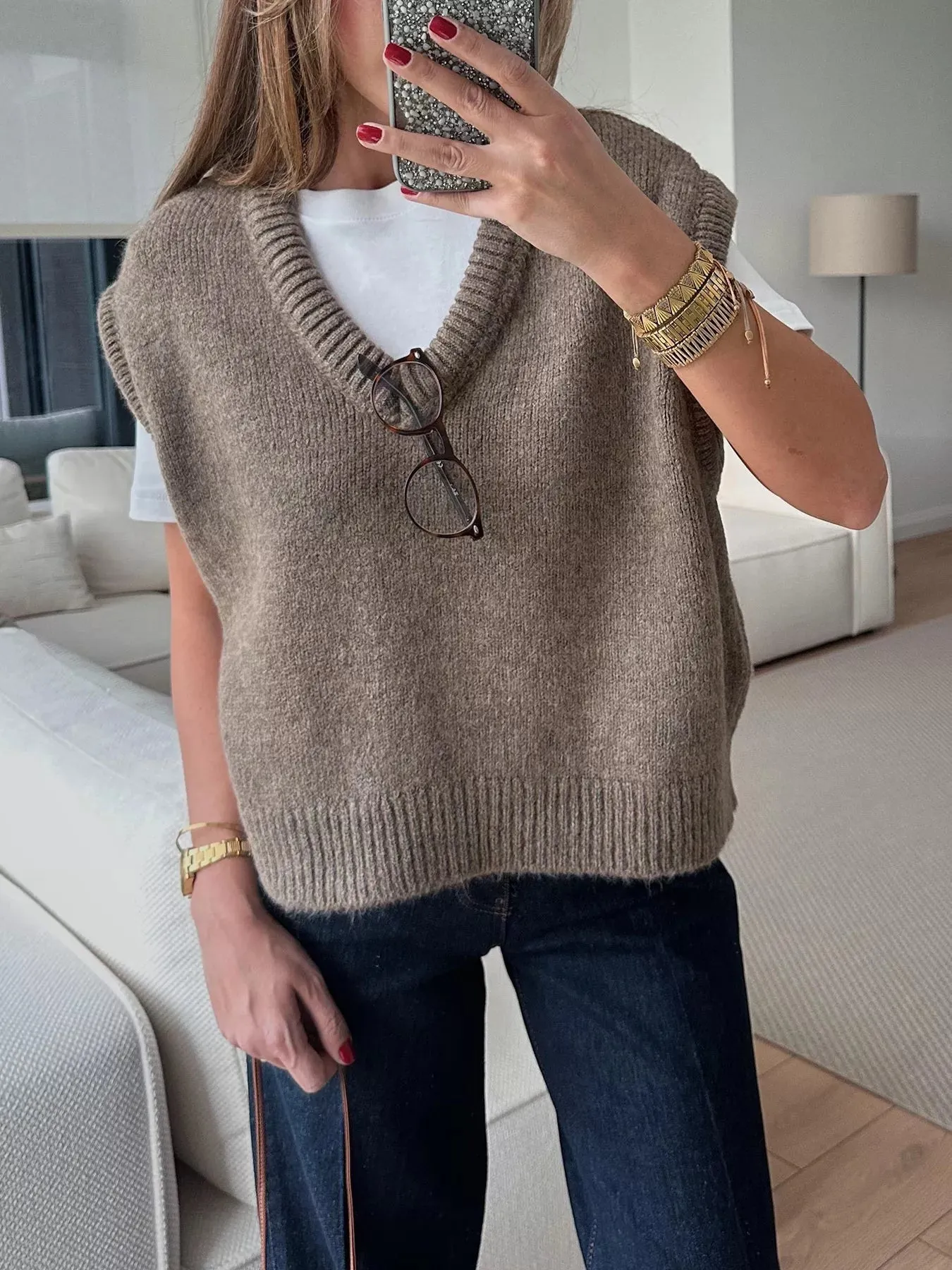 Ribbed Hem V-Neck Sweater Vest sold by Charming Charlie