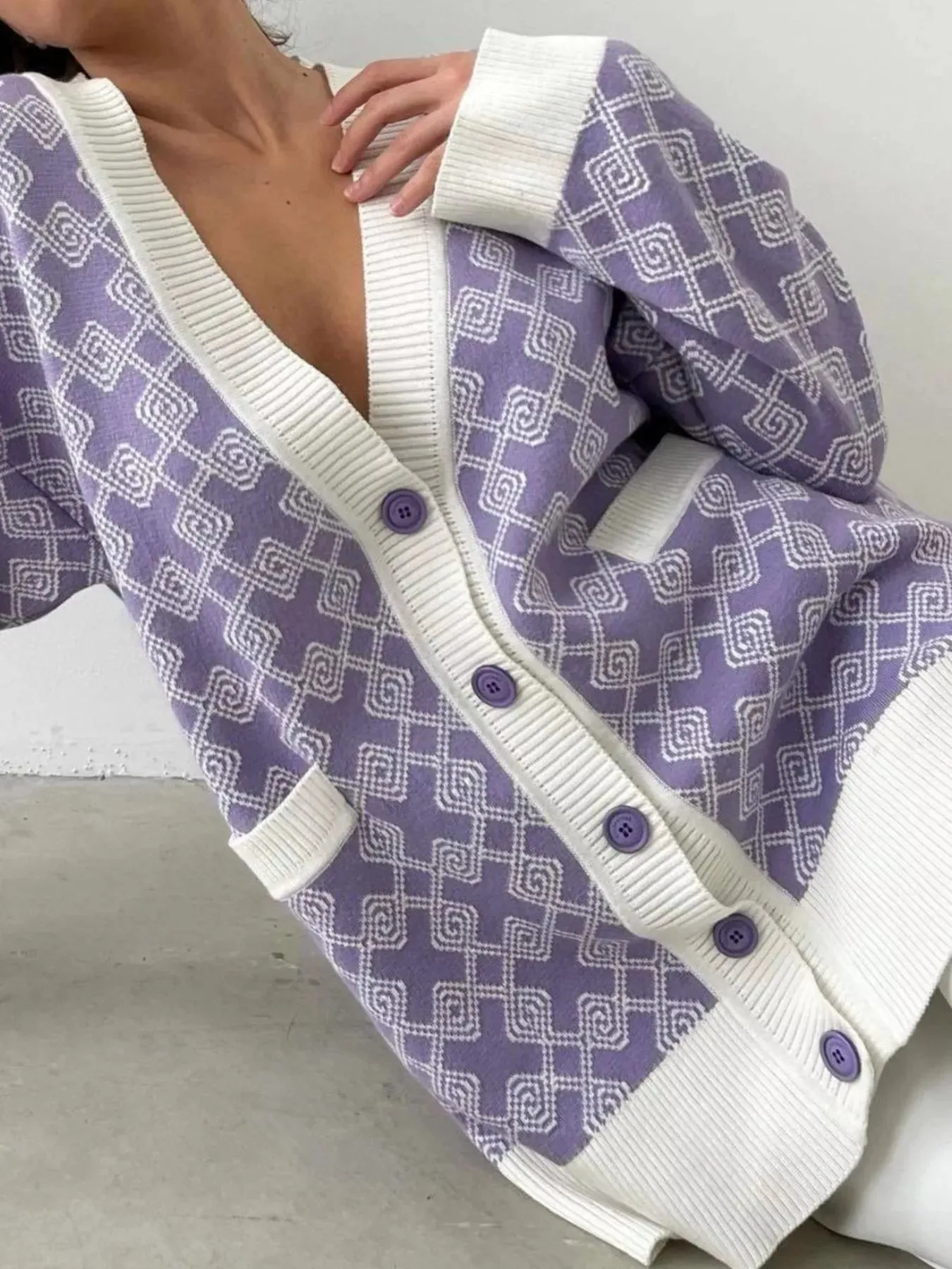 Geometric Pattern Button-Down Cardigan sold by Charming Charlie product image thumbnail 2