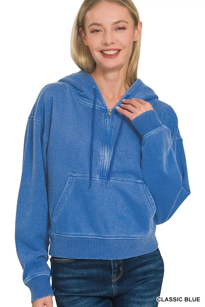 Zenana Fleece Pigment Dye Half Zip Kangaroo Pocket Hoodie sold by Charming Charlie product image thumbnail 2