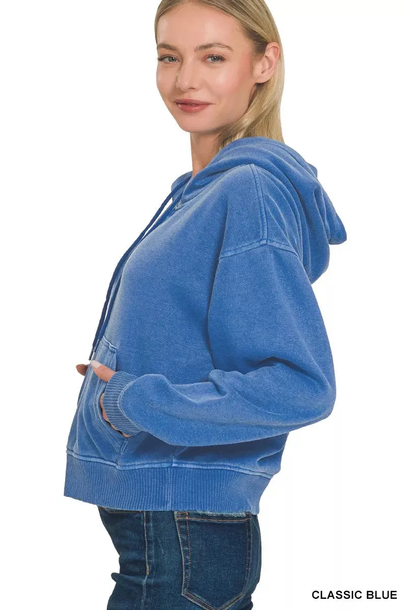 Zenana Fleece Pigment Dye Half Zip Kangaroo Pocket Hoodie sold by Charming Charlie product image thumbnail 3
