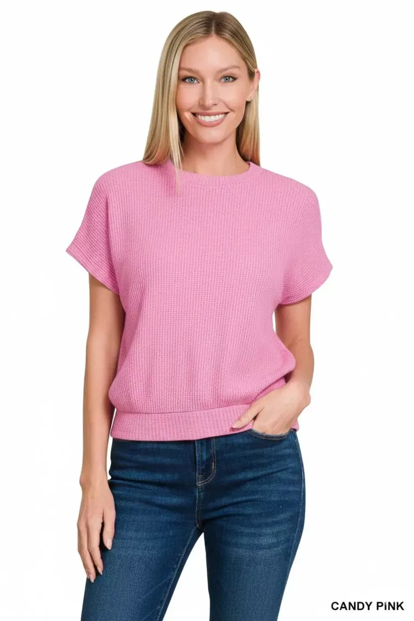 Zenana Round Neck Banded Botton Short Sleeve Sweater sold by Charming Charlie product image thumbnail 2