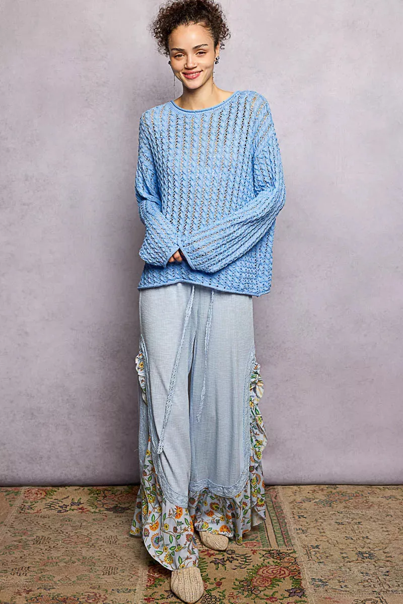 POL Openwork Round Neck Knit Top with Shiny Detail sold by Charming Charlie product image thumbnail 4