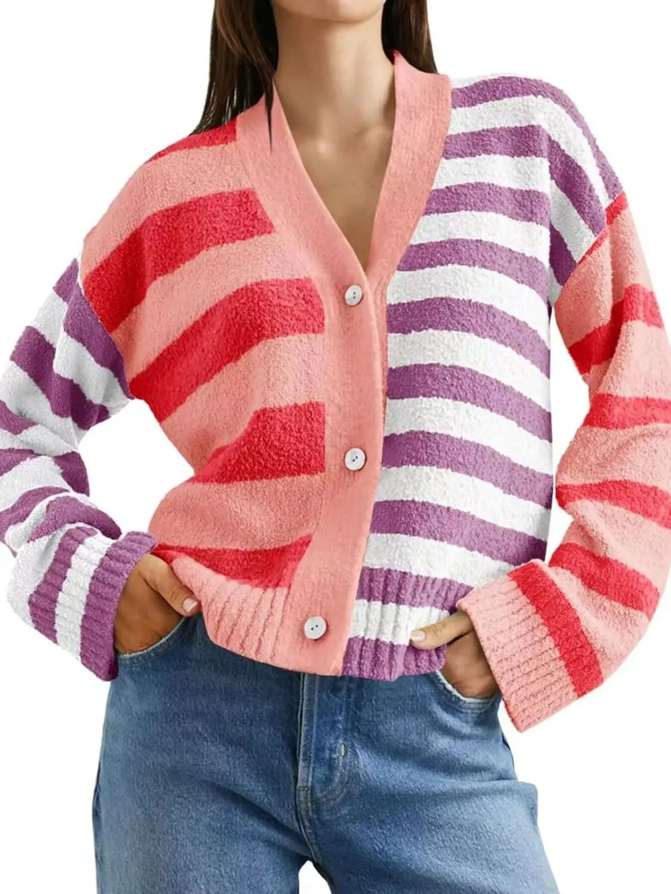 Striped Knit Button-Down Cardigan sold by Charming Charlie product image thumbnail 5
