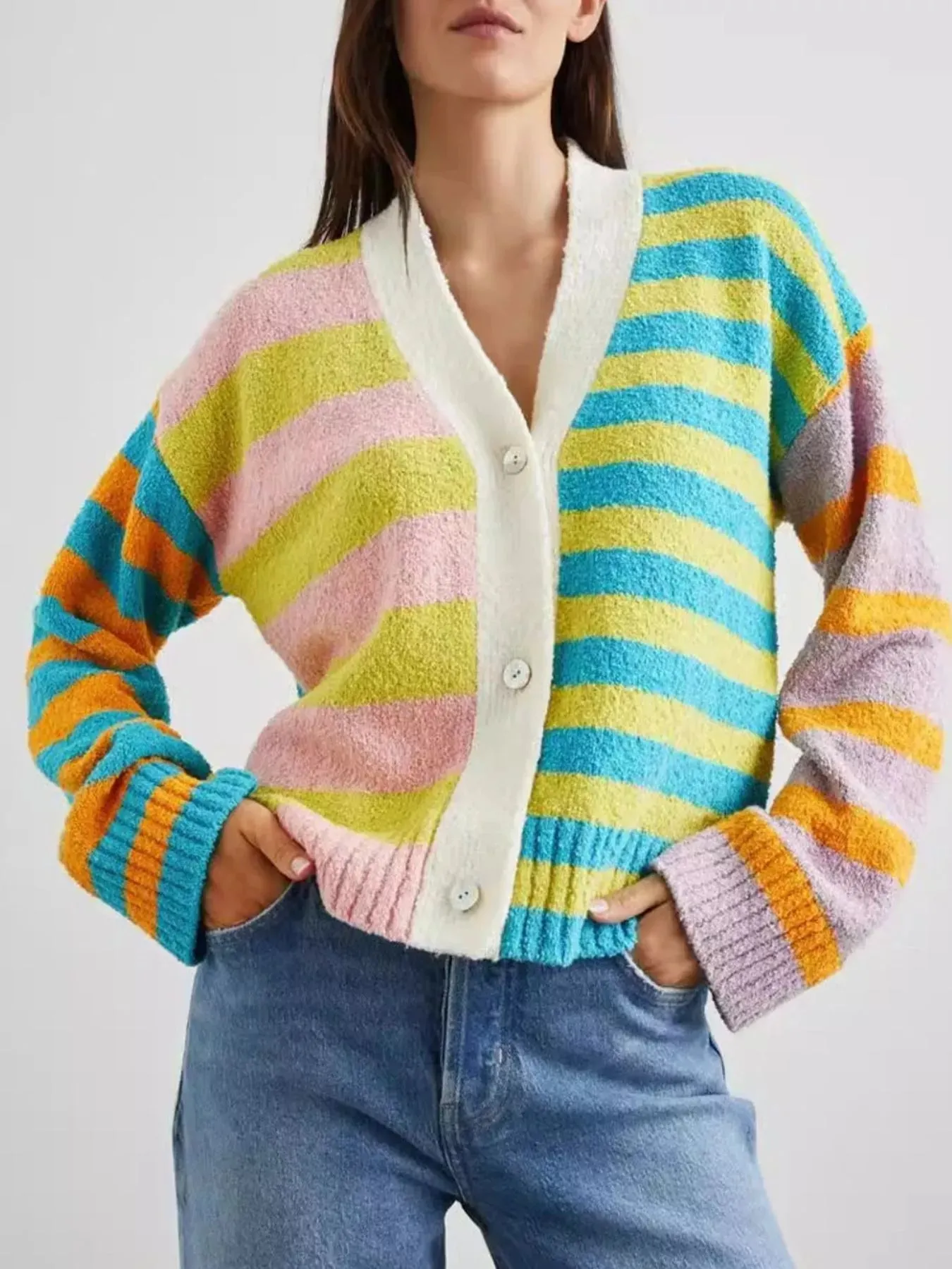 Striped Knit Button-Down Cardigan sold by Charming Charlie