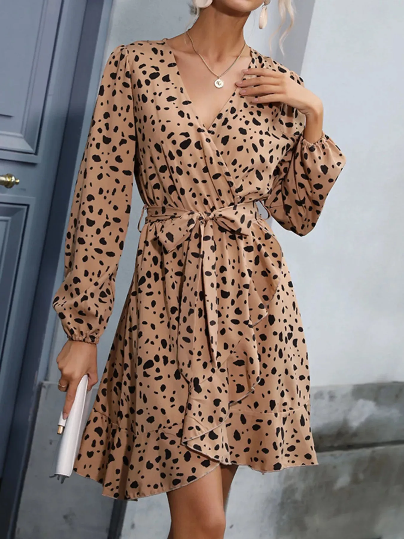 Leopard Surplice Wrap Mini Dress sold by Charming Charlie product image thumbnail 2