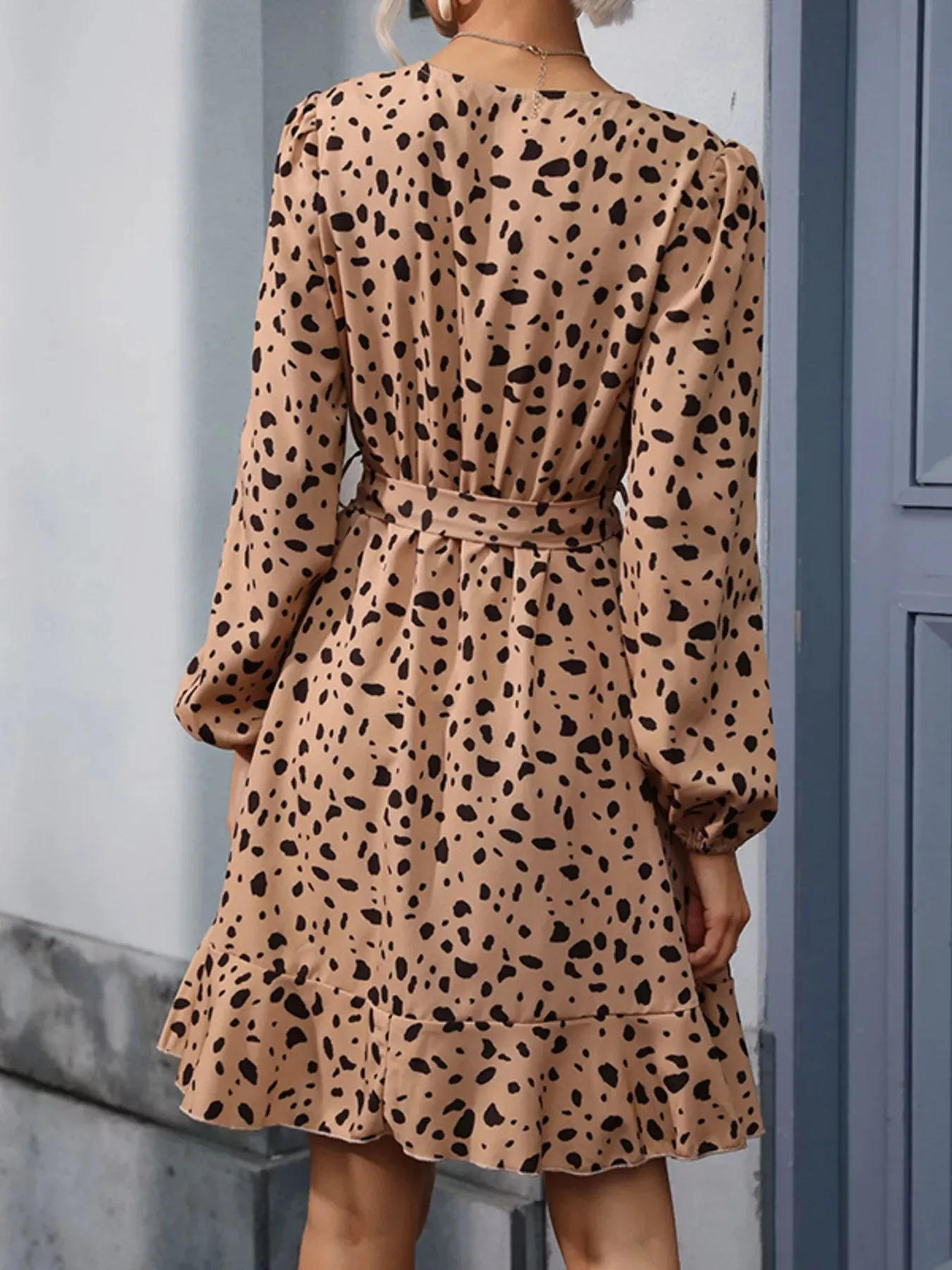Leopard Surplice Wrap Mini Dress sold by Charming Charlie product image thumbnail 4