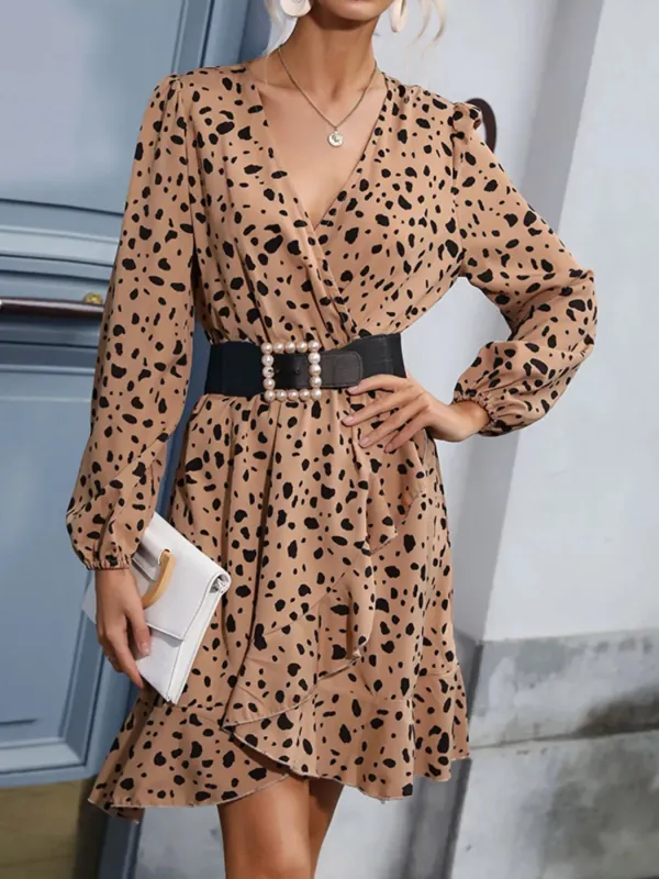 Leopard Surplice Wrap Mini Dress sold by Charming Charlie