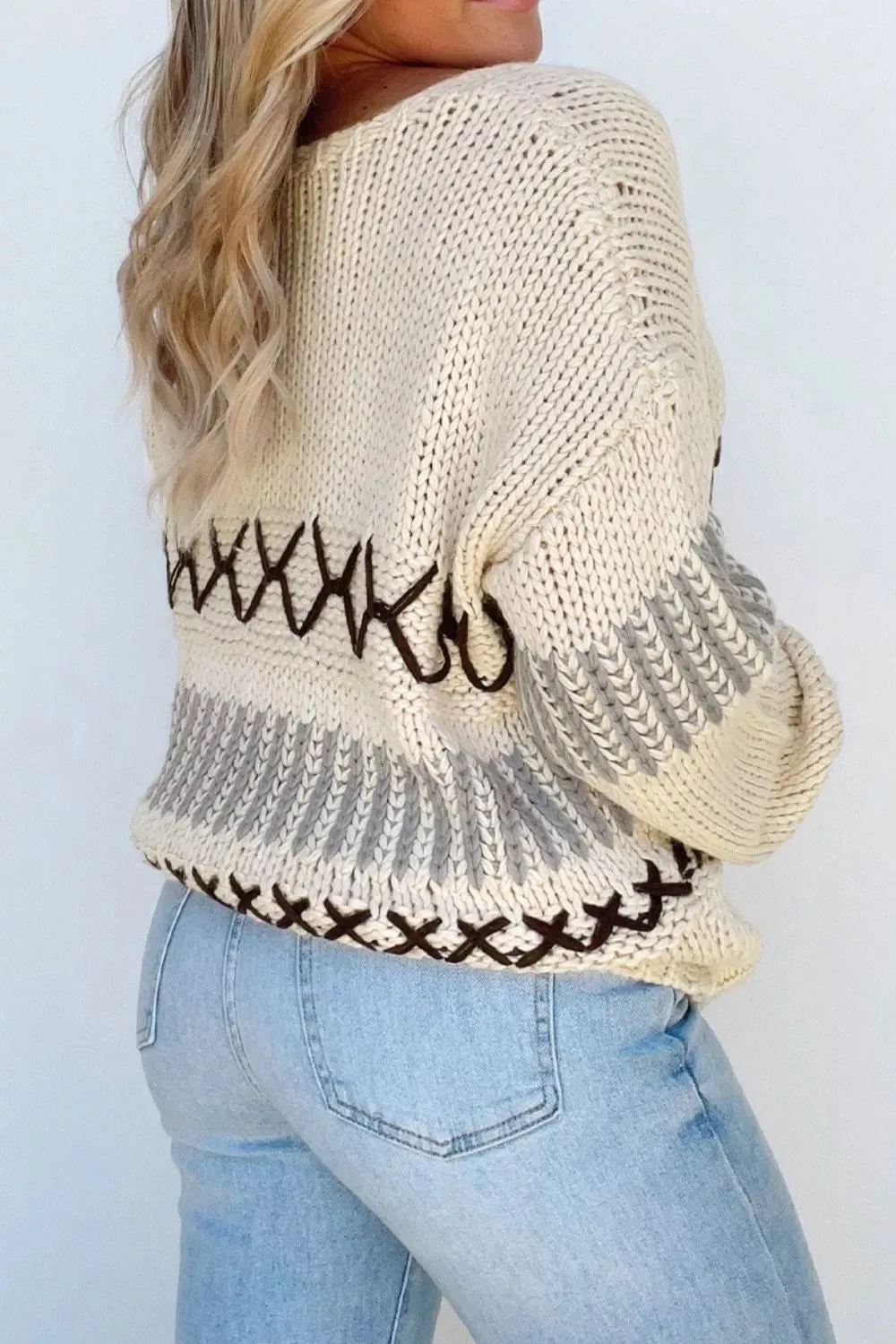 V-Neck Knit Long Sleeve Sweater sold by Charming Charlie product image thumbnail 3
