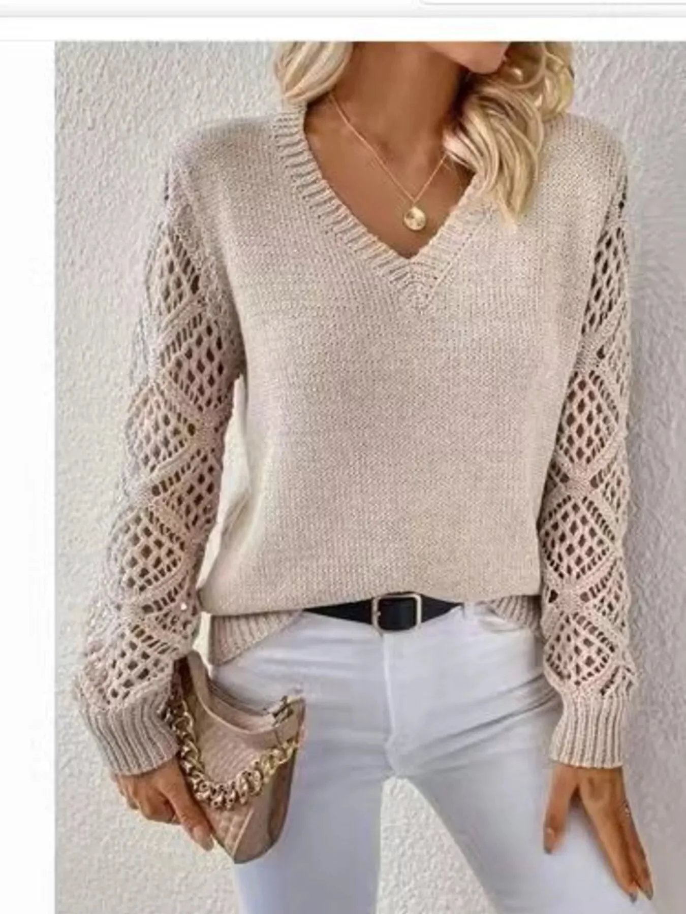 V-Neck Hollow-Out Sleeve Knit Sweater sold by Charming Charlie