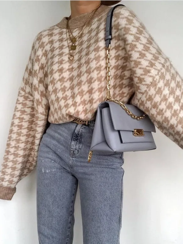 Full Size Houndstooth Pattern Oversized Sweater Plus Size sold by Charming Charlie