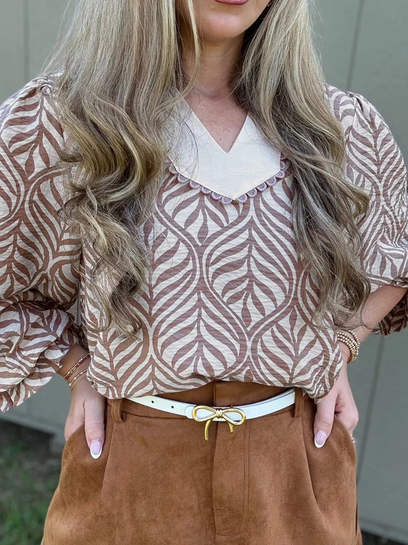 Leaf Print Long Sleeve Blouse sold by Charming Charlie product image thumbnail 2