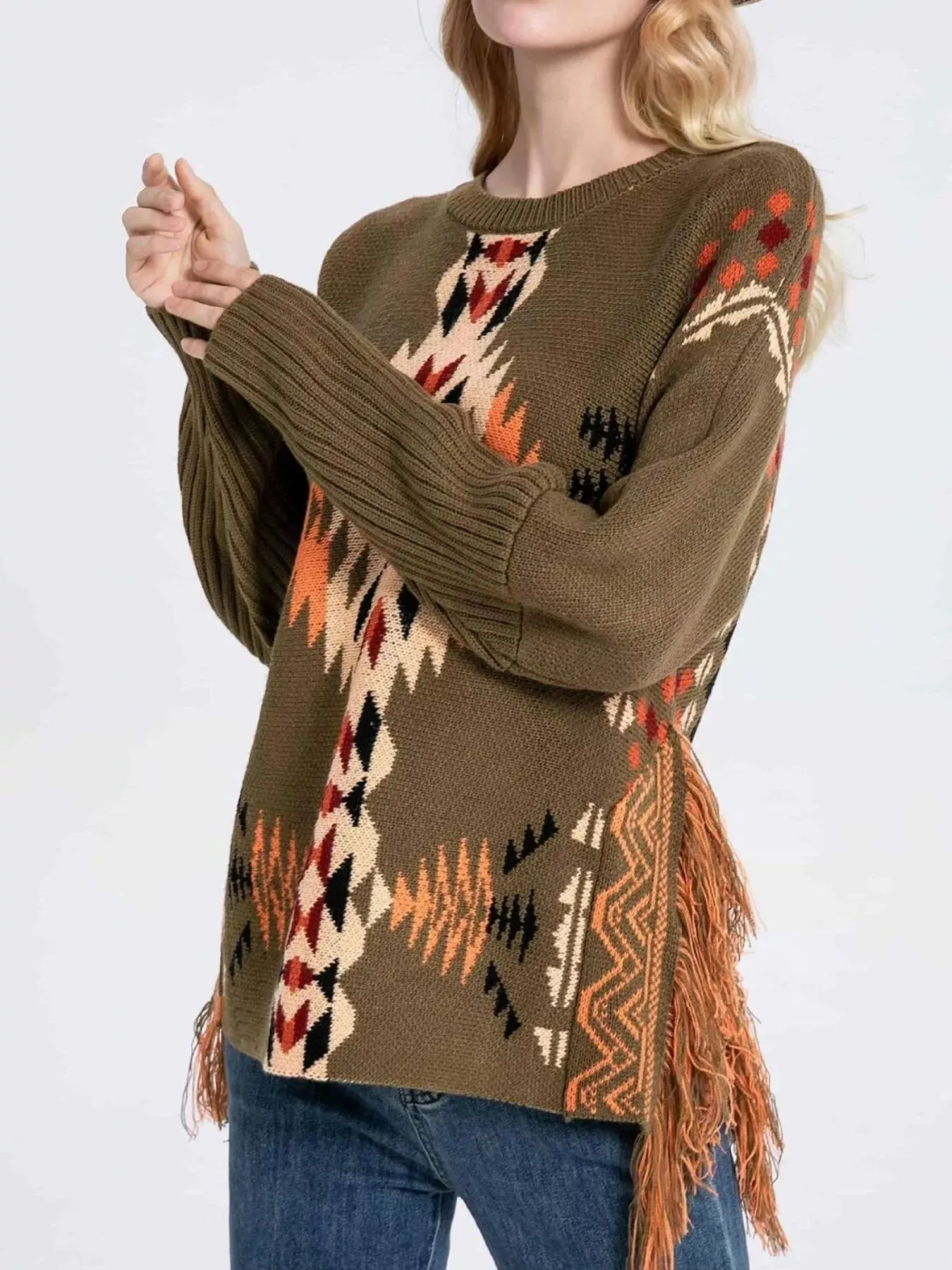 Geometric Pattern Fringe Sweater sold by Charming Charlie product image thumbnail 3