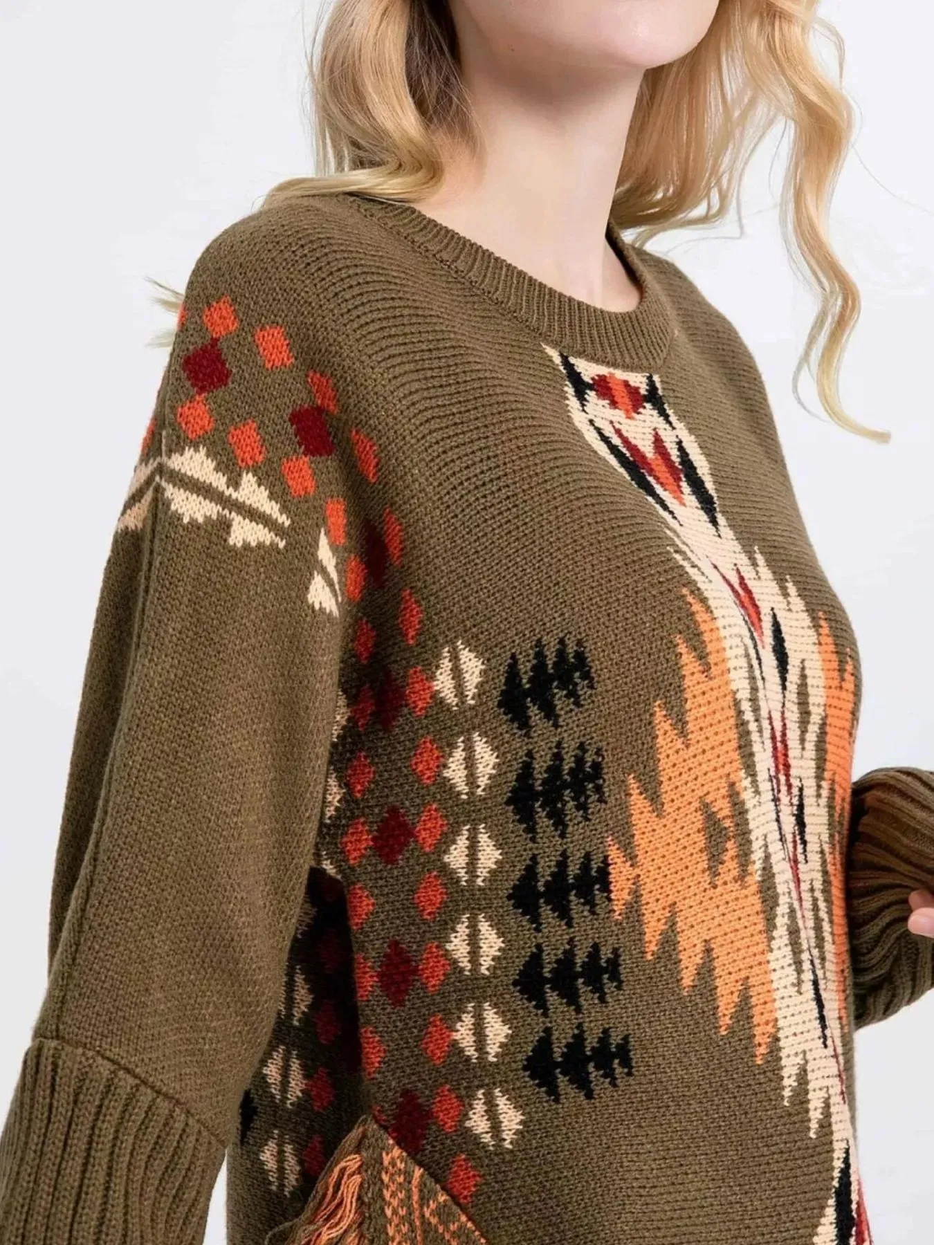 Geometric Pattern Fringe Sweater sold by Charming Charlie product image thumbnail 4