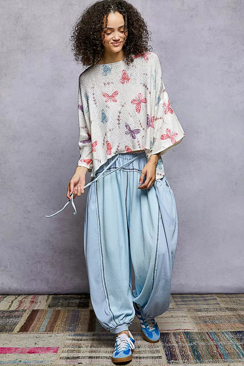POL Butterflies Pattern Round Neck knit Top with Outseam Rolling Edge sold by Charming Charlie product image thumbnail 5