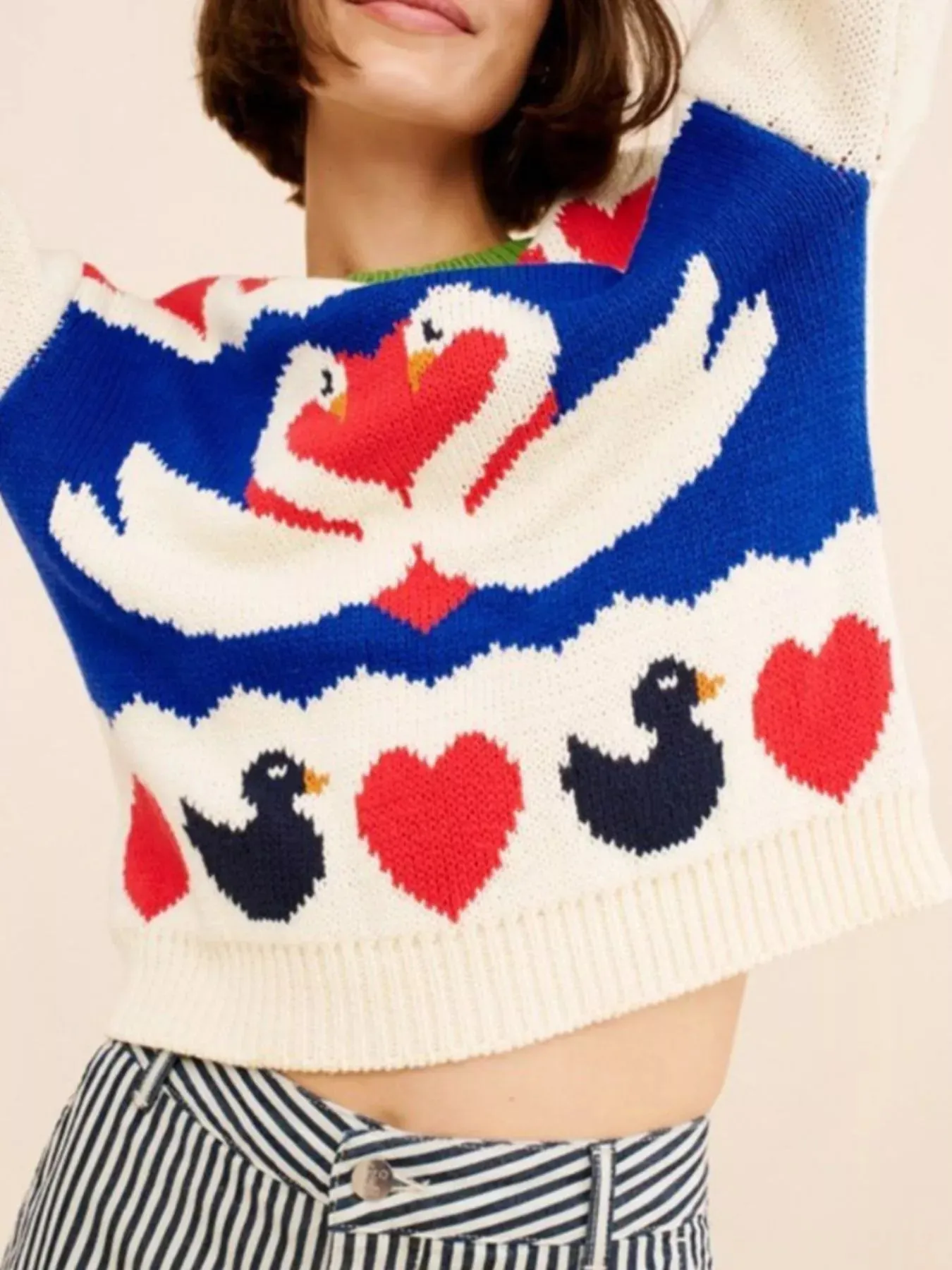 Swan Heart Pattern Round Neck Sweater sold by Charming Charlie product image thumbnail 2