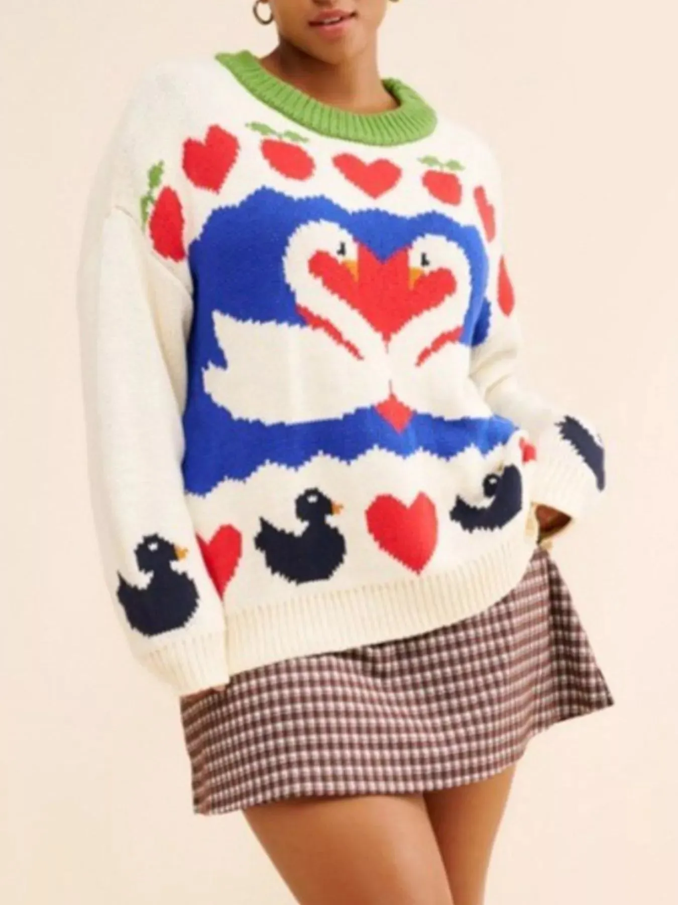Swan Heart Pattern Round Neck Sweater sold by Charming Charlie