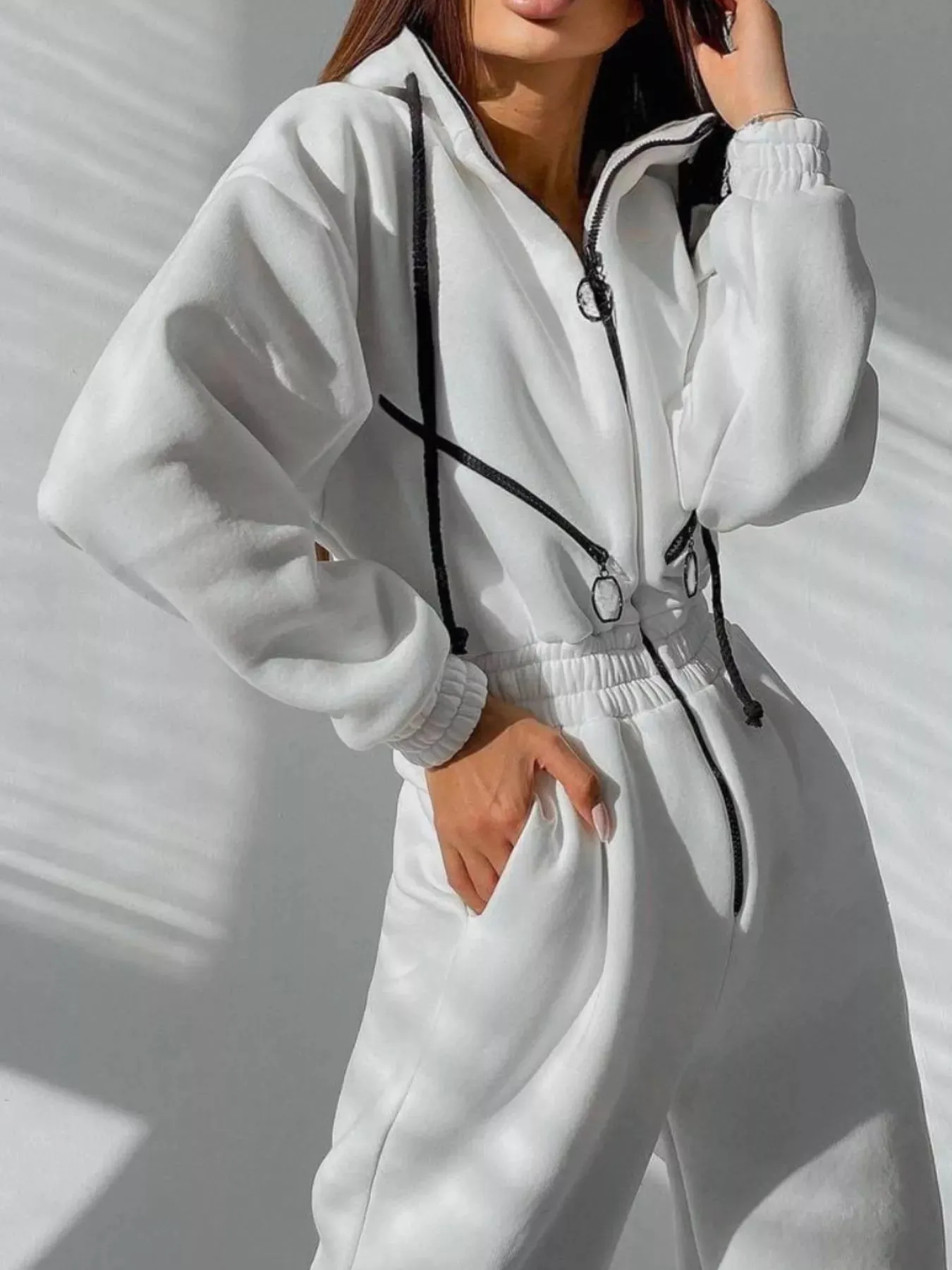 Hooded Zip-Up Long Sleeve Jumpsuit sold by Charming Charlie product image thumbnail 2