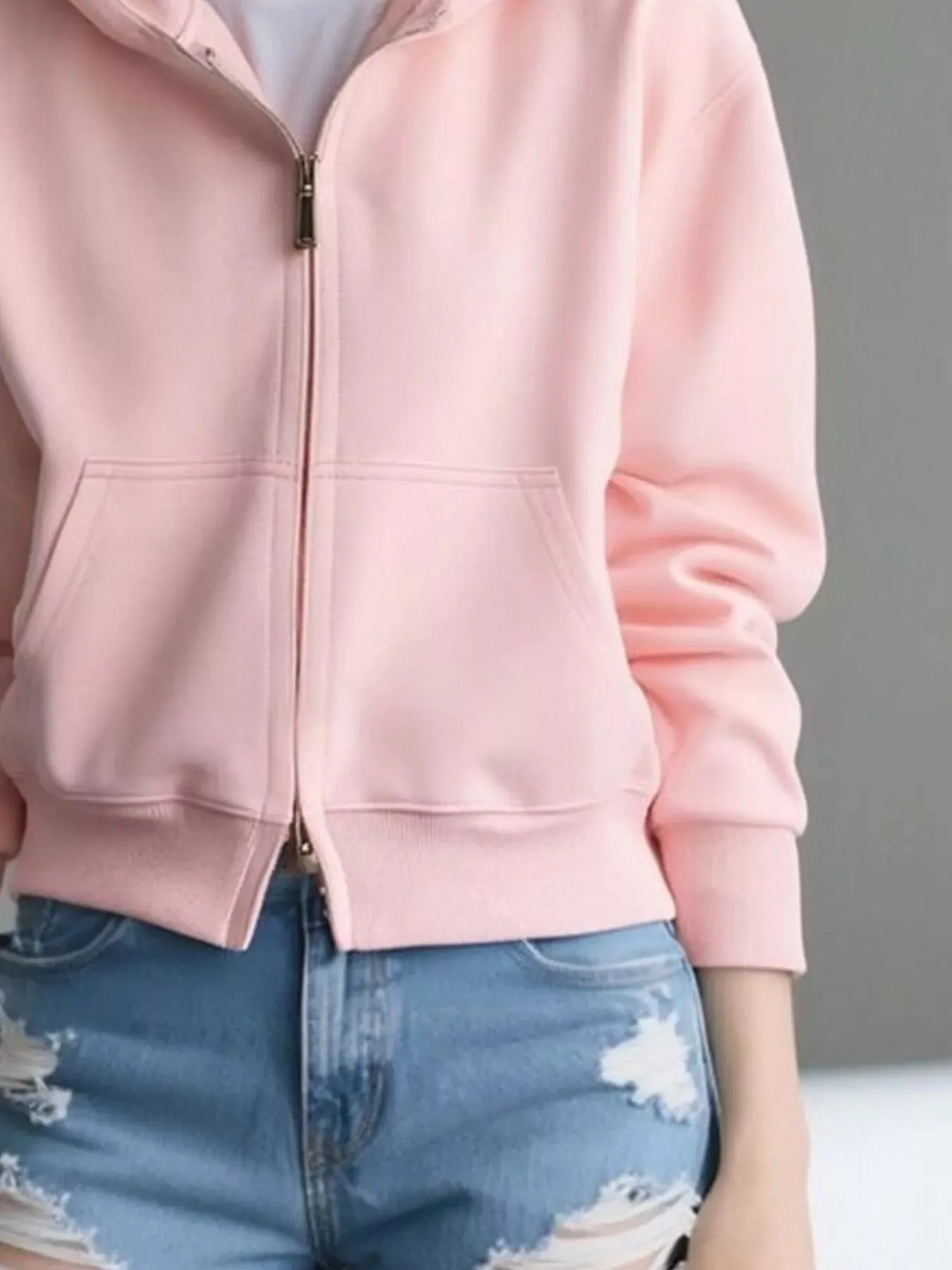 Full Size Casual Zip-Up Long Sleeve Hoodie Plus Size sold by Charming Charlie product image thumbnail 2