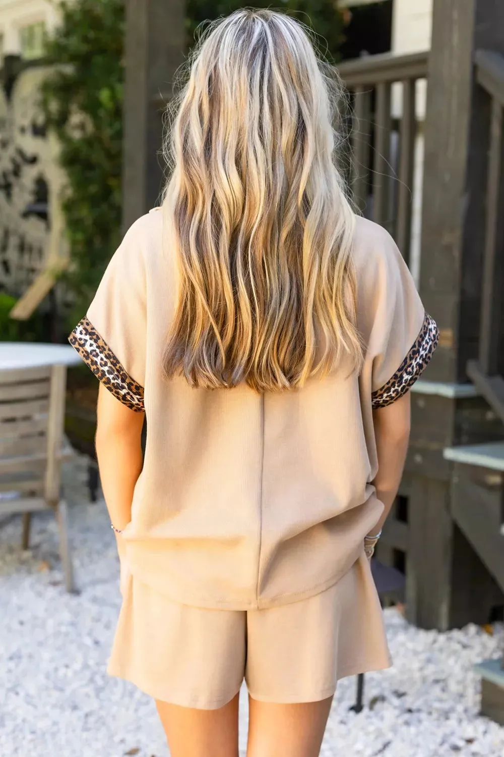 Leopard Trim Zipped Short Sleeve Casual Set sold by Charming Charlie product image thumbnail 2