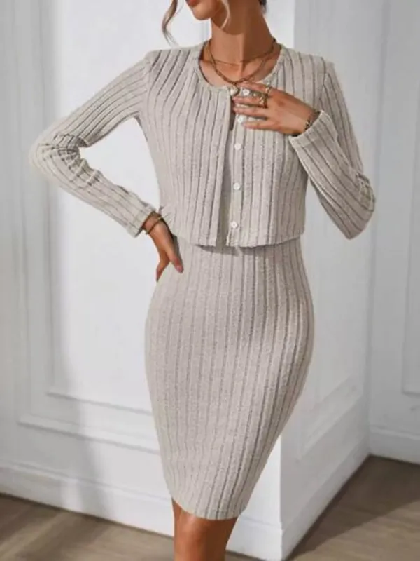 Ribbed Knit Bodycon Cami Dress with Cardigan made by Trendsi