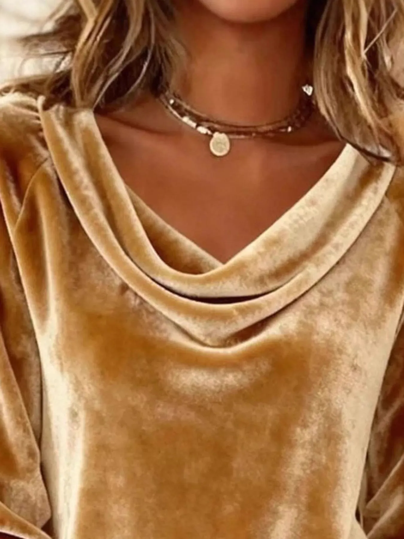 Velvet Cowl Neck Long Sleeve T-Shirt sold by Charming Charlie product image thumbnail 2