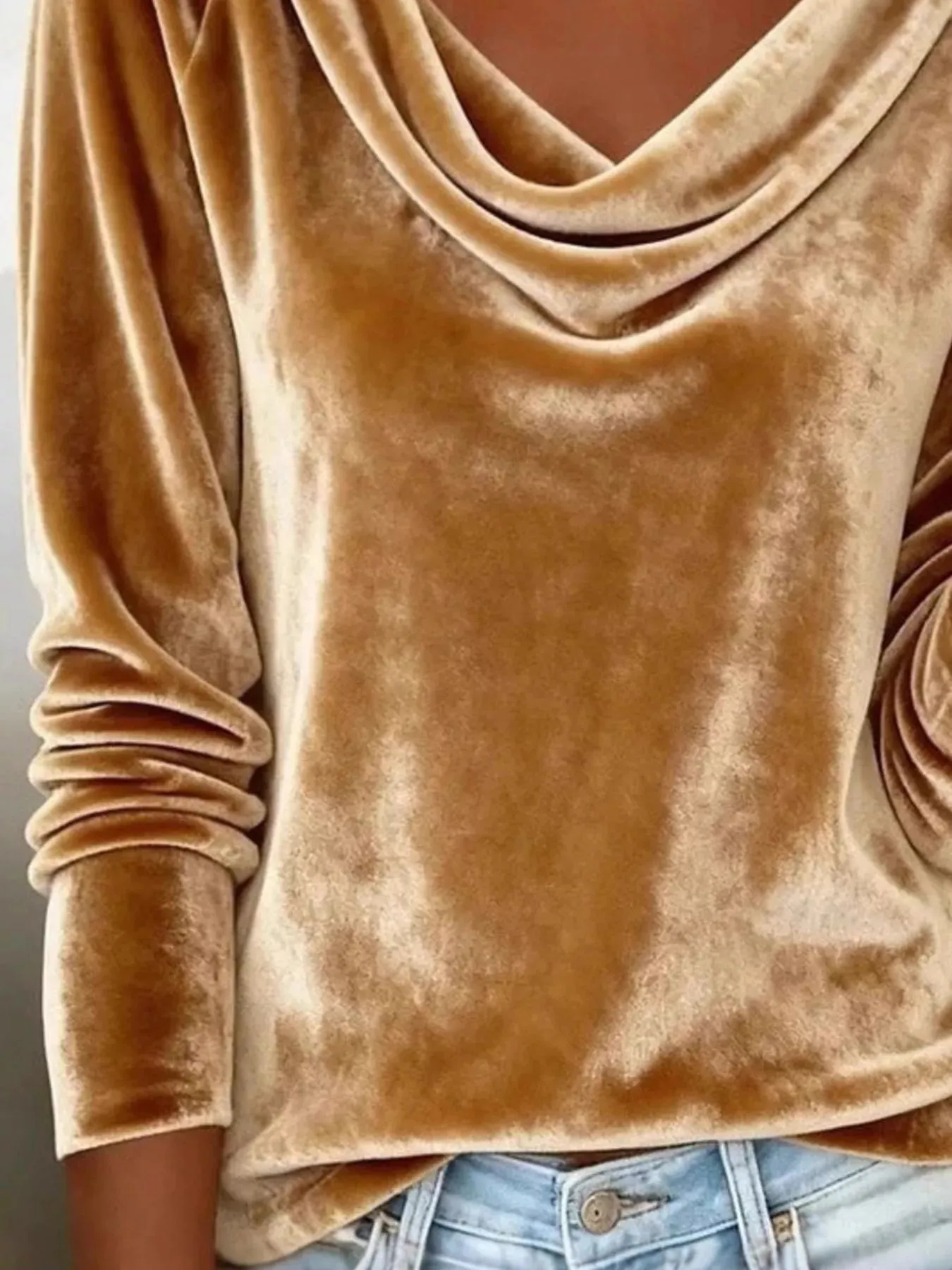 Velvet Cowl Neck Long Sleeve T-Shirt sold by Charming Charlie product image thumbnail 3