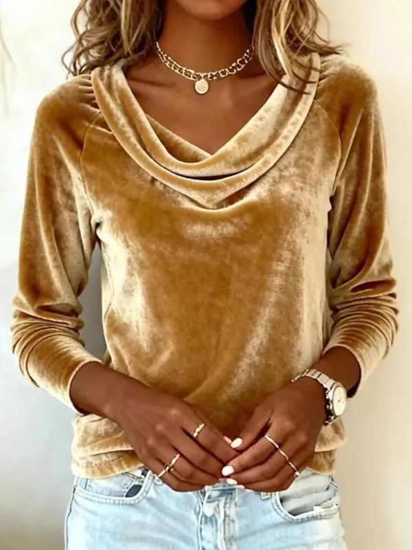 Velvet Cowl Neck Long Sleeve T-Shirt sold by Charming Charlie