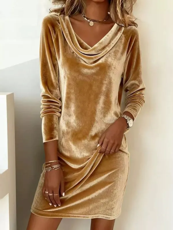 Velvet Cowl Neck Long Sleeve Mini Dress sold by Charming Charlie
