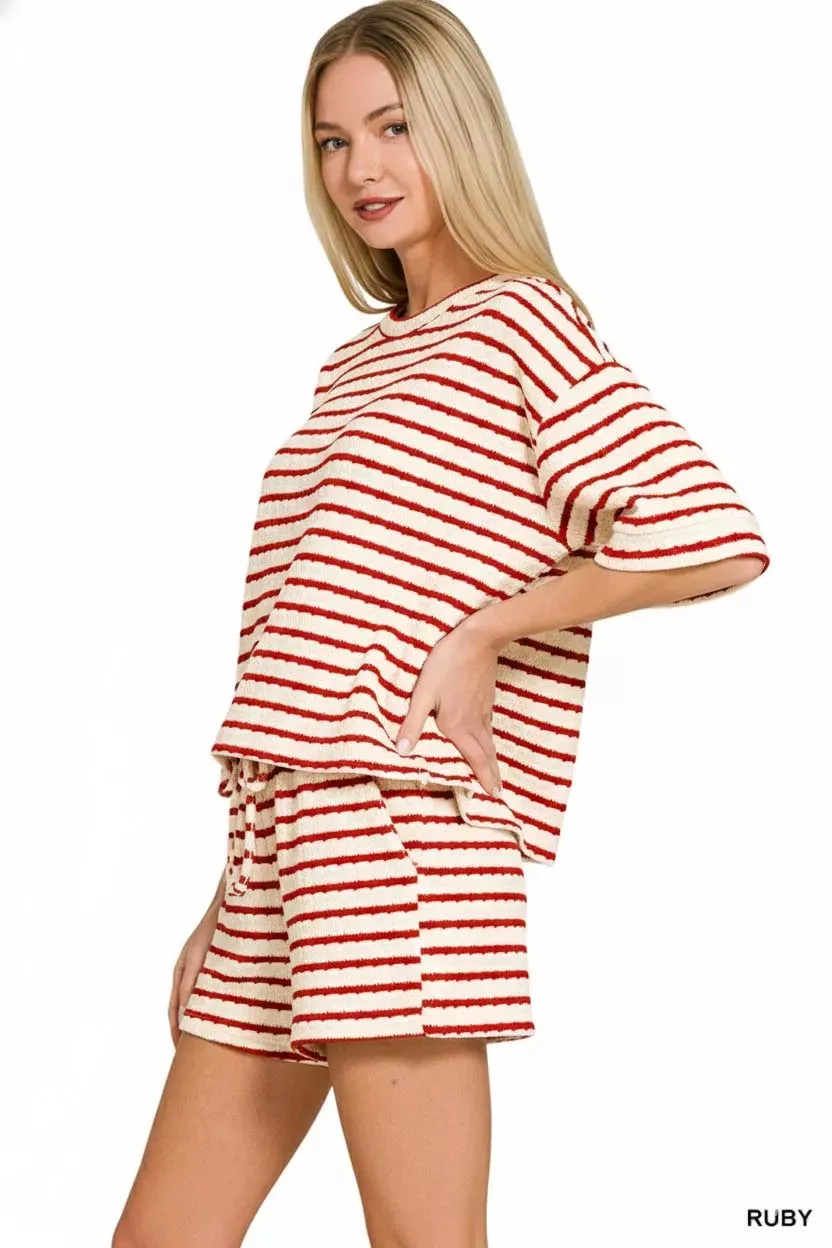 Zenana Striped Short Sleeve Tee & Shorts Set sold by Charming Charlie product image thumbnail 2