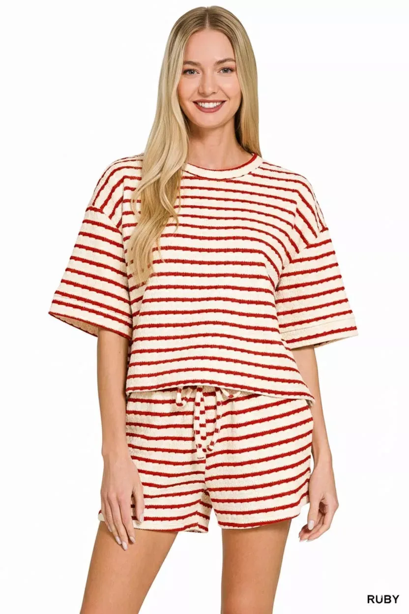 Zenana Striped Short Sleeve Tee & Shorts Set sold by Charming Charlie product image thumbnail 3