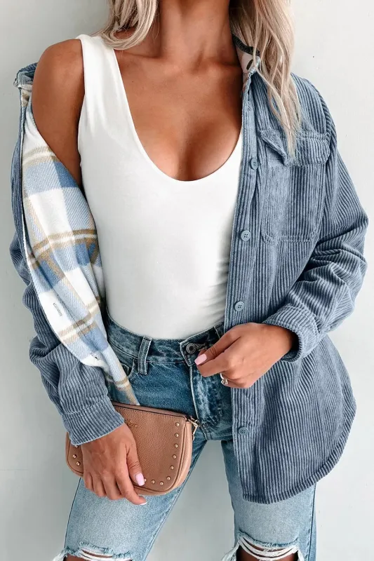 Corduroy Plaid Button-Up Shacket sold by Charming Charlie