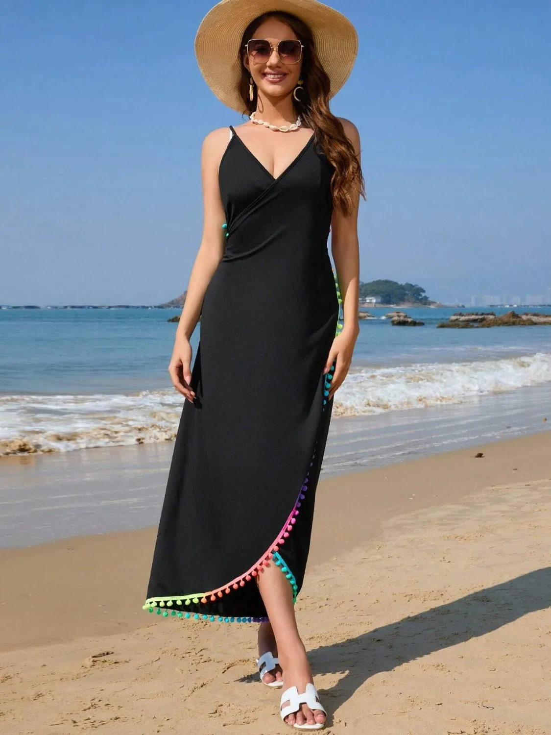 Rainbow Pompom Trim Spaghetti Strap Cover-Up sold by Charming Charlie