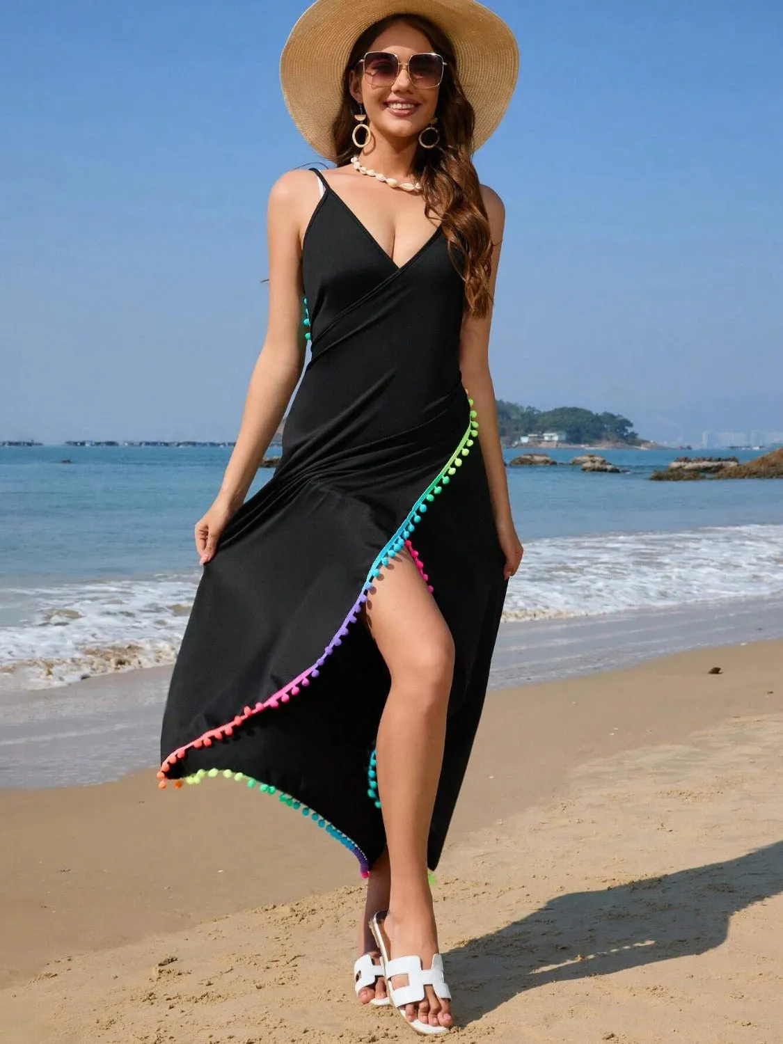 Rainbow Pompom Trim Spaghetti Strap Cover-Up sold by Charming Charlie product image thumbnail 3