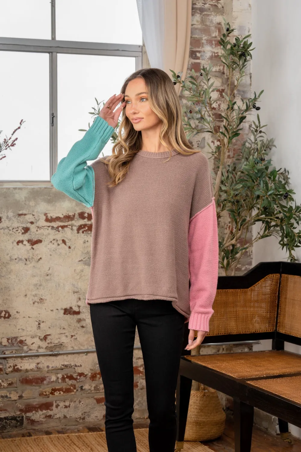 Sew In Love Full Size Color Block Drop Shoulder Sweater sold by Charming Charlie product image thumbnail 4